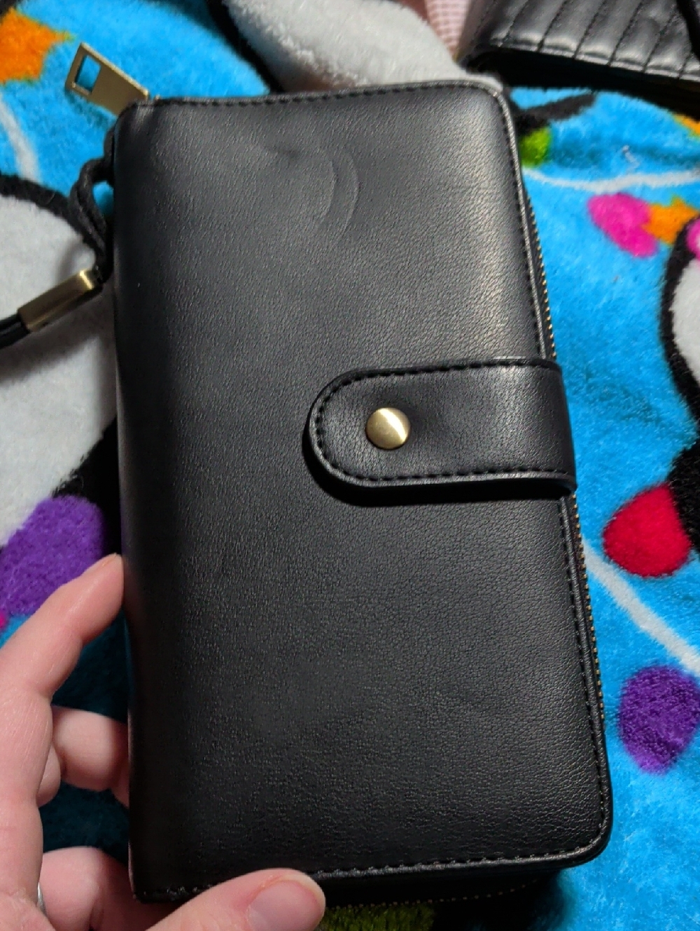 Black Wristlet Phone Wallet with Snap Closure